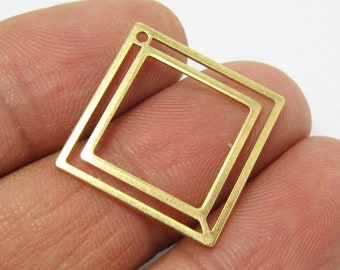 Double quare charm, Earring accessories, Geometric brass findings, 28.5x0.8mm, Jewelry making - R1235