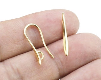 Fils de boucle d'oreille simples, crochets d'oreille longs, plaqué or véritable, fabrication de boucles d'oreilles, 22 mm, accessoires bijoux - GH210