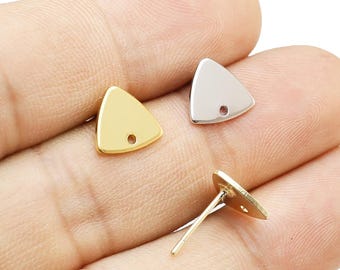 Orecchini a bottone triangolare, perno in ottone, creazione di orecchini, 9 x 10 mm, forniture per gioielli, placcati in oro vero -GS266