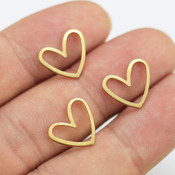 Heart Charm For Jewelry Making, Heart Earring Charms, Link Chain Connector, Earring Findings, Brass Charms, 13x11mm  - R481