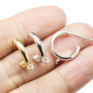 C Shaped Ear Studs, Real Gold Plated, Earring Post, Earrings Making, Earring Findings, 19.5x3.2mm, Jewelry Supplies -GS053 GS056