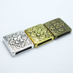 10pcs Flat leather sliders, Dainty Flower Leather findings, 13x2mm, Leather bracelet making - FF08