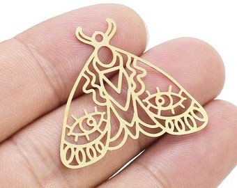 Brass Moth Charm, Butterfly Earring Charms, Earring Findings, Laser Cut, 28.6x33.7x0.3mm, Necklace Pendant, Jewelry Making - R2383