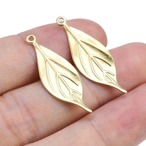 Textured Leaf Earring Charms, Leaf Pendant, 30.3x10.4mm, Brass Leaf Charm, Earring Findings, Jewelry Making - R1393