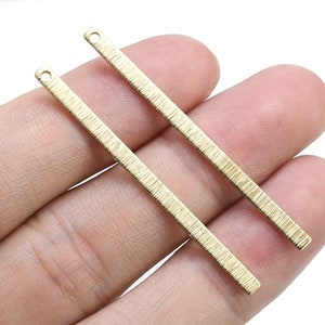 Textured Rectangle Bar Charm, Long Stick Charm, 46.7x2.6x1mm, Earring Charms For Jewelry Making, Raw Brass Findings -R1688