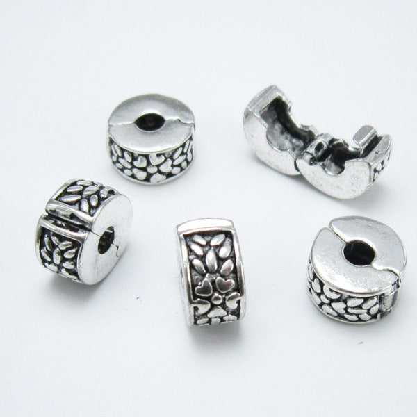 Dainty flower Stopper beads, Clip Lock Beads, Silver tone, Daisy metal beads, European Bracelet Beads, Jewelry Making - DS09