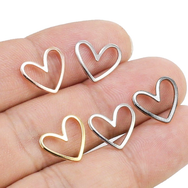 Heart Earring Charm, Link Chain Connector, Brass Charms for Jewelry Making, Gold, Silver, 13x11mm, Earring Findings, Jewelry Supplies -RP108