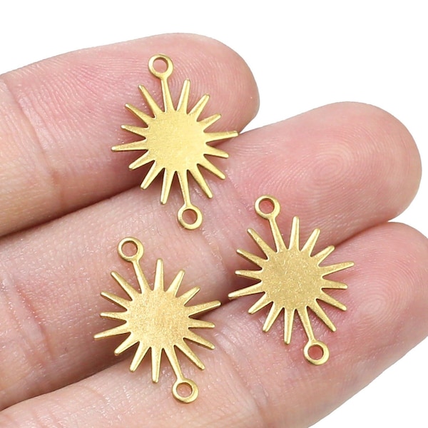 Brass Sun Connector, SunFlower Earring Charms, Sun Pendant, Earring Findings, 18x13x0.6mm, Bulk Brass Charms, Jewelry Making - R080