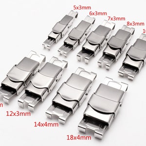 5-delige roestvrijstalen sluiting horlogeband klauwsluiting platte lederen sluiting, 5x3mm 6x3mm 8x3mm 10x3mm 12x3mm 14x4mm 18x4mm, siliconen armbandsluiting afbeelding 1