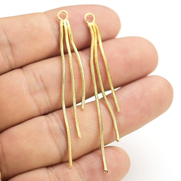 Gold Chain Tassel, Brass Chains Fringe Charms, Earring Charms for hoops, Earring Findings, Real Gold plated - G151