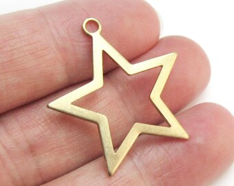 Dije de estrella hueca, dije de pendiente de estrella de la suerte, adorno DIY, accesorios de latón crudo, 29 x 28 mm, suministros de joyería - R1726