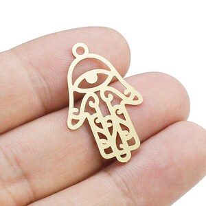 Hamsa Hand Earring Charm, Evil Eye Hand Charms, 30.6x19.3x0.4mm, Brass Charms For Jewelry Making - R2465