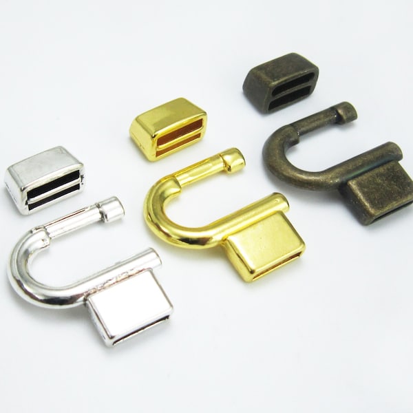 5sets - Hook Clasps, Flat Leather Clasp, 10x2mm Leather Clasp, U Shaped, Mens Leather Bracelet, Jewelry Making - FH15