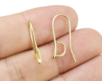 Simple Earring Wires, Brass Earring Hooks, Earrings Making, Real Gold Plated, Jewelry Supplies, 23mm -GH212