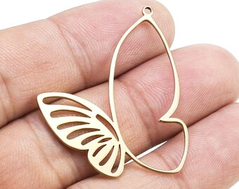 Brass Butterfly Charms, Butterfly Necklace Pendant, 38.8x31.8x1.1mm, Earring Accessories, Dainty Brass Findings, Jewelry Making - R2211