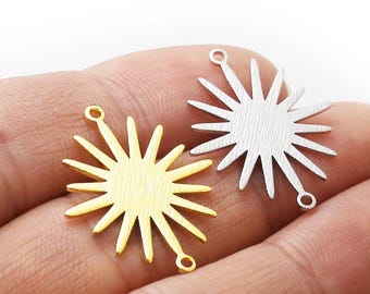 Textured Sun Charm, Earring Charm For Jewelry Making, Sun Connector, DIY Ornament, Real Gold Plated, 26.5x22.3mm, Jewelry Supplies -G248