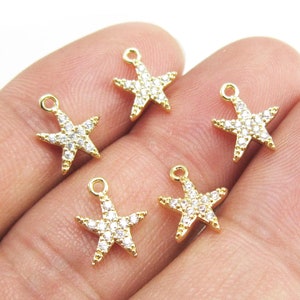 6pcs CZ Starfish Charm, Sea Star Earring Charm, Jewelry Making, Add-on Bracelet Charms, Real Gold Plated - G029