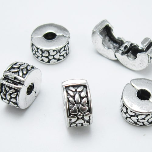 Dainty Flower Stopper Beads Clip Lock Beads Silver Tone Etsy