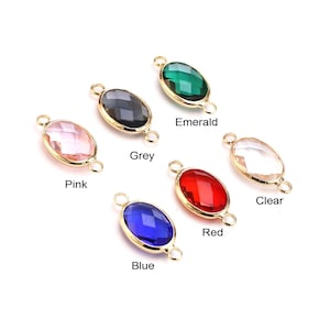 Birthstone Charms, Oval Diamond Connector, Faceted Crystal Pendant, Glass Necklace Pendant, 21.8x10.5mm, Jewelry Making - RP243