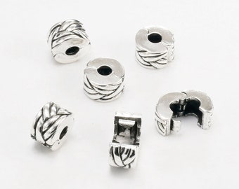 Braid Lace Stopper Beads, Clip Lock Beads, Silver tone metal beads, European Bracelet Beads, Jewelry Making - DS01