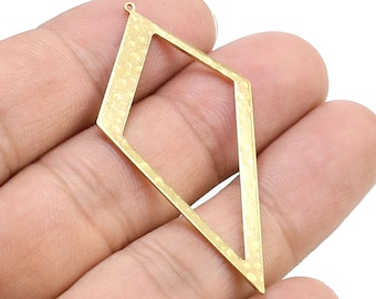 Hammered Rhombus Brass Charms, Diamond Earring Charms, 51.7x26x0.8mm, Necklace Pendant, Geometric Brass Findings, Jewelry Making - R2247