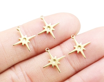 North Star Charms, Tiny Star Earring Charm, Brass Charm voor sieraden maken, Earring bevindingen, hemelse charme, 13,5x12x1mm - R1151