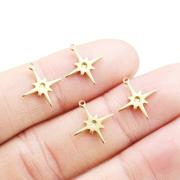 North Star Charms, Tiny Star Earring Charm, Brass Charm For Jewelry Making, Earring Findings, Celestial Charm, 13.5x12x1mm - R1151