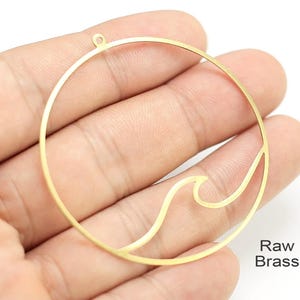 Sea Wave Earring Charm, Round Circle Brass Charm, Marine Ocean Necklace Pendant, Earring Findings, 53.5x51mm, Jewelry Making -R1847
