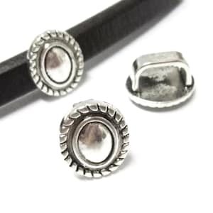 10pcs Licorice Leather Sliders, Leather Bracelet Making, 10x6mm, Lace Oval Leather Findings, Jewelry Supplies - LF48
