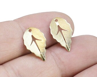 Textured Leaf Charm, Solid Leaf Earring Charms, Brass Charm For Jewelry Making, Raw Brass Findings, 17.3x9.8mm - R114