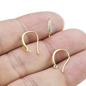 Ganchos para pendientes de circonita cúbica, ganchos sencillos para pendientes, fabricación de pendientes, chapado en oro auténtico, componentes para pendientes, suministros de joyería, 16x9,3 mm - GS237