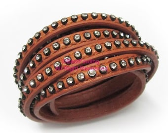 6x2mm Leather Cord, Rhinestone Leather Strip, 6mm Khaki Leather Strips, Leather Bracelet Making