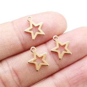 Encanto de estrella, Encanto de estrella de la suerte, Encanto de estrella de metal para la fabricación de joyas, Hallazgos de pendientes, Encantos celestiales, Tono dorado, 11.6x10 mm - RP241