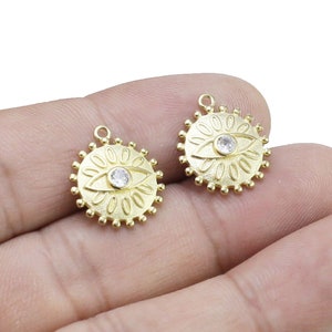 Evil Eye Charm, CZ Sun Earring Charm, Sunflower Pendant, Brass Charm For Jewelry Making, Necklace Pendant, 17x14.8mm - R2782