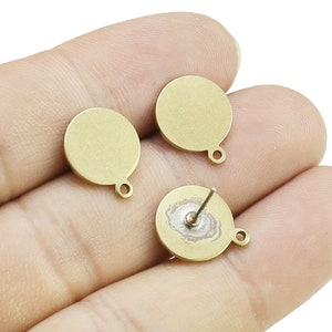 10pcs - Round Earring Studs, Brass Earring Post, Earrings Making, Raw Brass Findings, 12mm, Jewelry Supplies - R1055