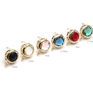 Round Crystal Earring Posts, Faceted Gemstone Earrings, Earring Post, Birthstone, 13.7x10.5mm, Earring Making, Jewelry Supplies -RP287