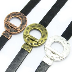 5sets - 10mm Leather Clasp, Open Hook Clasp, 10x2mm, Hammered Circle, Leather Bracelet Making - FH23