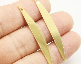 Long Leaf Earring Charm, Leaf Pendant For Jewelry Making, Earring Findings, Salix Leaf, Real Gold plated, 50x6.5mm, Jewelry Supplies - G221