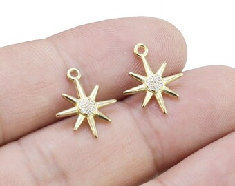 North Star Charms, CZ Star Earring Charms, Brass Charms For Jewelry Making, Earring Findings, Necklace Pendant, 15.8x13.2mm - R2886