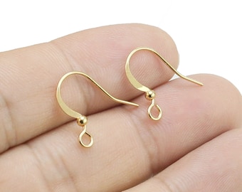 Simple Earring Wires, Gold Beads Earring Hooks, Ear Wires, Jewelry making, 17.5x16.3mm, Real gold plated - GH901