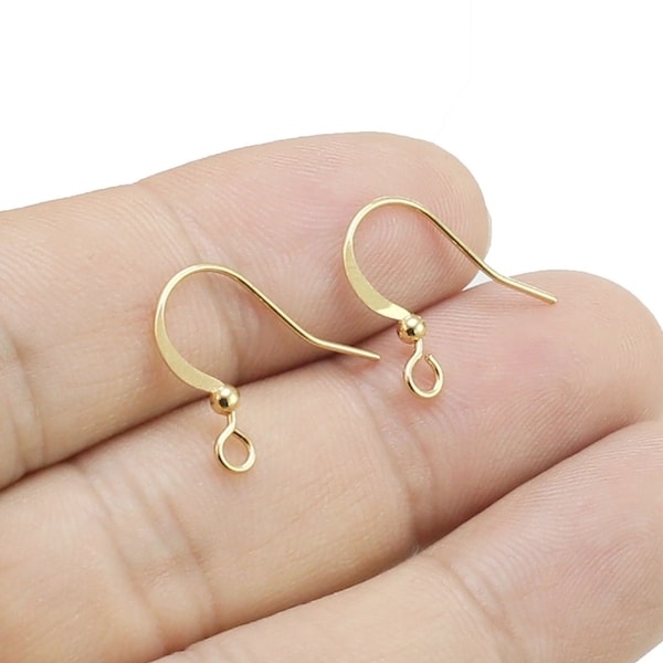 Simple Earring Wires, Gold Beads Earring Hooks, Ear Wires, Jewelry making, 17.5x16.3mm, Real gold plated - GH901
