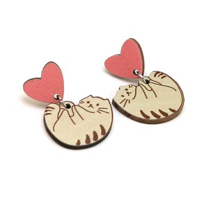 Wooden Cat Charm, Cat Earrings, Earrings Making, Dangling Earrings, Jewelry Supplies, 24x19.5mm - W023 W024