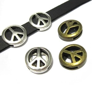 10 cursori in pelle con simbolo della pace, 12 x 2 mm, perline per braccialetti, componenti piatti in pelle da 12 mm, per la creazione di braccialetti, forniture per gioielli -FF99