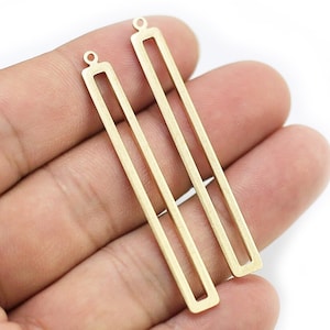 Dije rectangular largo, conector de latón para joyería, fornituras geométricas texturizadas, 53,2 x 6,4 mm, latón crudo - R1281 R2494 R1443