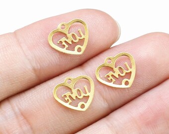 Zawieszki do kolczyków w kształcie serca, zawieszki z mosiądzu LOVE, łącznik łańcuszka ogniwowego, 10,7 x 9,7 mm, elementy do kolczyków, tworzenie biżuterii - R2548