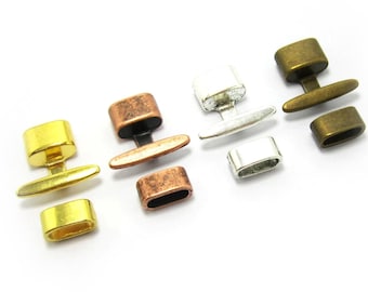 5 juegos de cierres redondos de cuero de 5 mm, cierre de gancho abierto, 10 x 5 mm, conector de cuero en forma de T, para la fabricación de pulseras de cuero -FH14