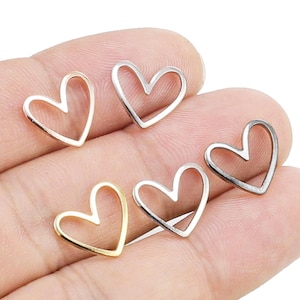 Heart Earring Charm, Link Chain Connector, Brass Charms for Jewelry Making, Gold, Silver, 13x11mm, Earring Findings, Jewelry Supplies -RP108