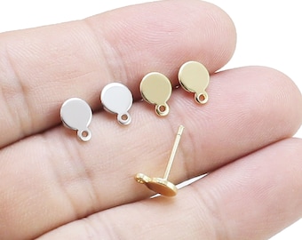 Round Earring Studs, Earring Post, Earrings Making, Metal Earring Findings, Jewelry Supplies, Real Gold Plated, 8.5x6mm -GS238