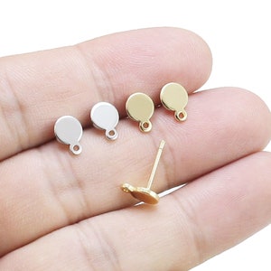 Round Earring Studs, Earring Post, Earrings Making, Metal Earring Findings, Jewelry Supplies, Real Gold Plated, 8.5x6mm - GS238