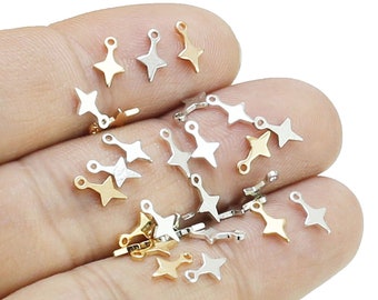 Encantos de la estrella del norte, encantos de pendientes mini estrella, encanto celestial para la fabricación de joyas, hallazgos de pendientes, tono plata / oro, 8x4,7 mm - RP237